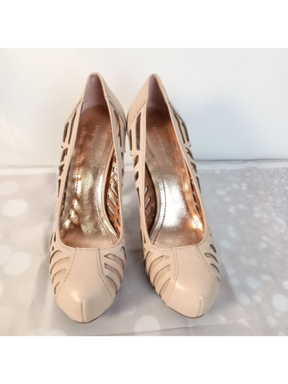 BCBGeneration Elba Nude Laser Cut Platform Stiletto Heels 9.5 New - Picture 8 of 11